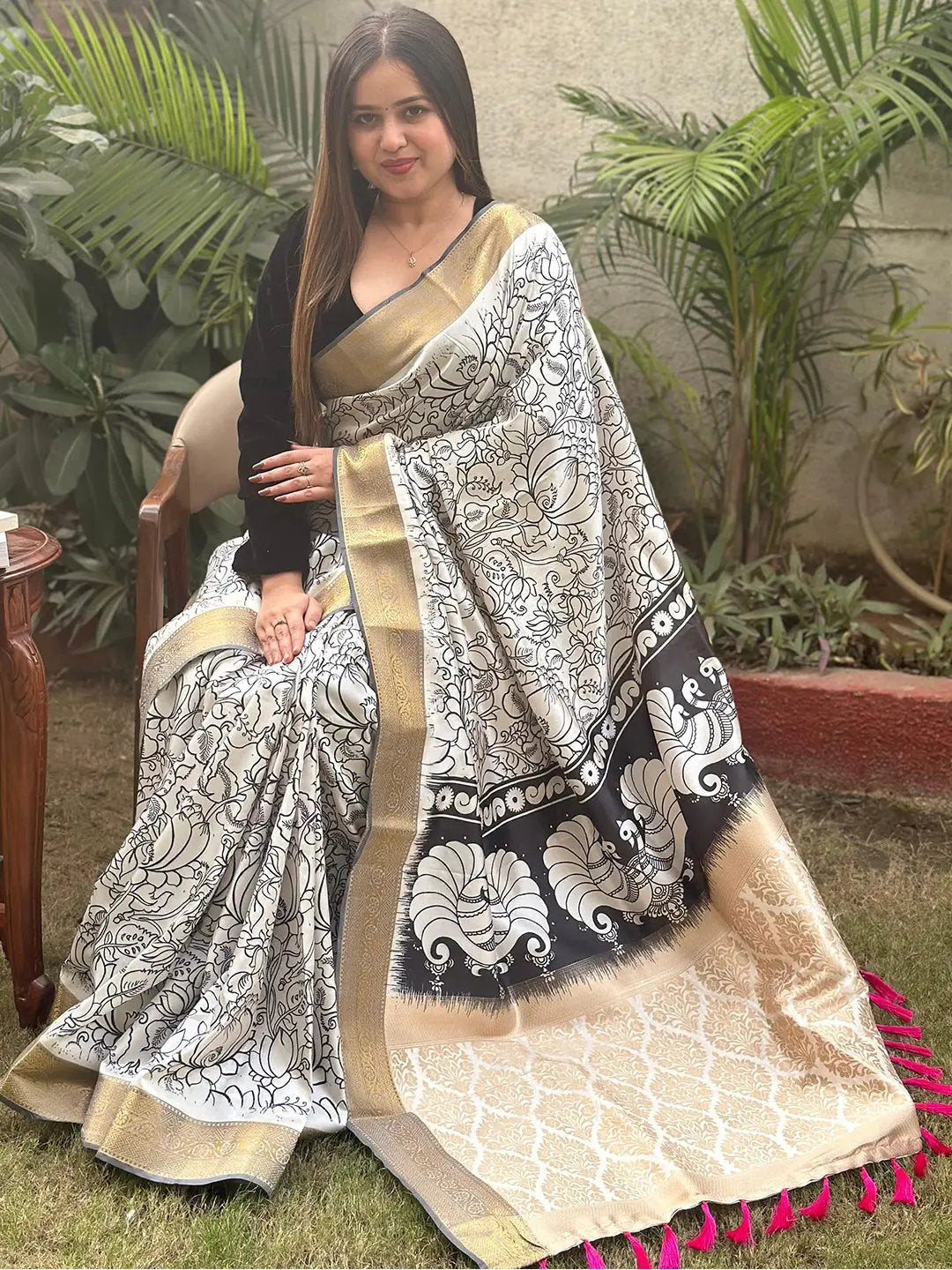 Ajrakh Modal Silk Saree