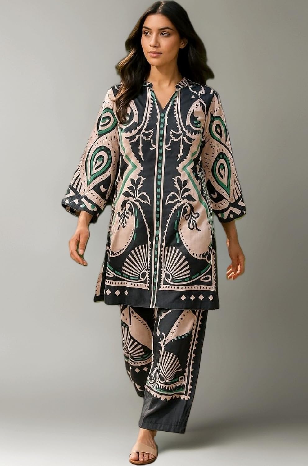 Digital Print Satin Suit Set