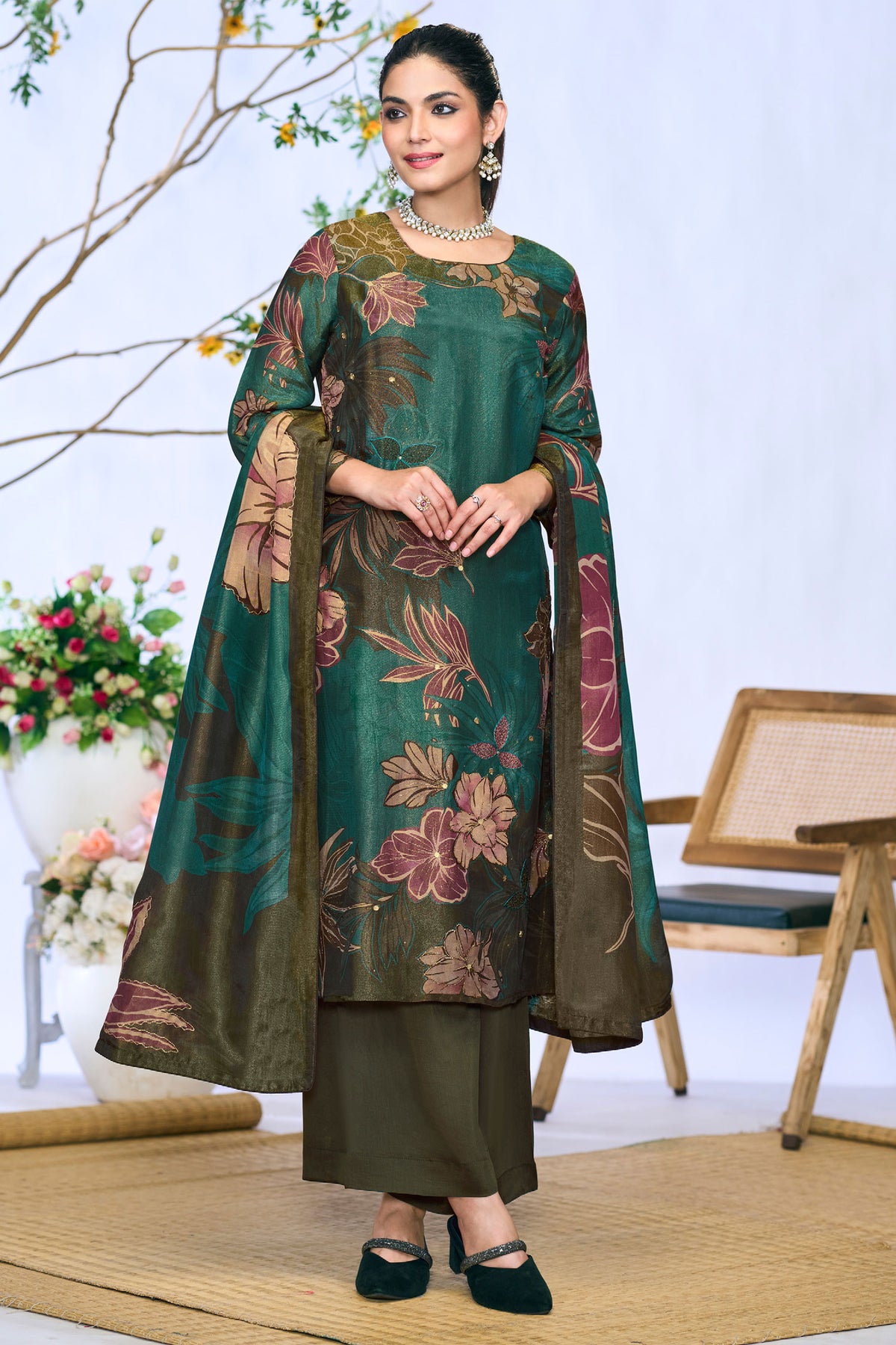 Digital Print Silk Suit