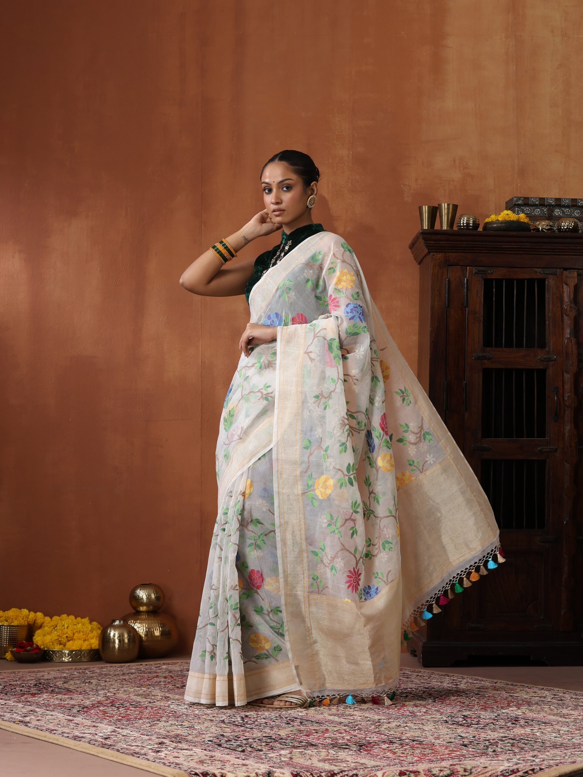 Shwetambari White Silk Saree